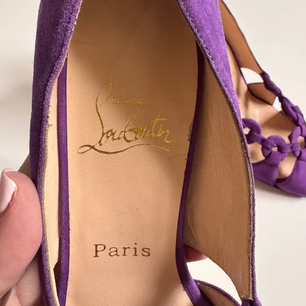 Christian Louboutin Purple Suede Vibrant Peep Toe Size 39 US 9 Shoes UNWORN